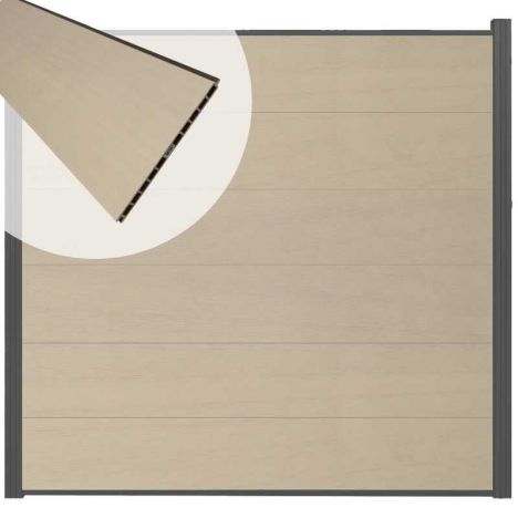 Schutting composiet co-extrusie Como beige met antraciet alu kader (180 x 180 cm)