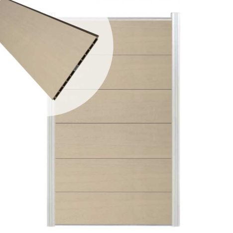 Schutting composiet co-extrusie Como beige met blank aluminium kader (90 x 180 cm)