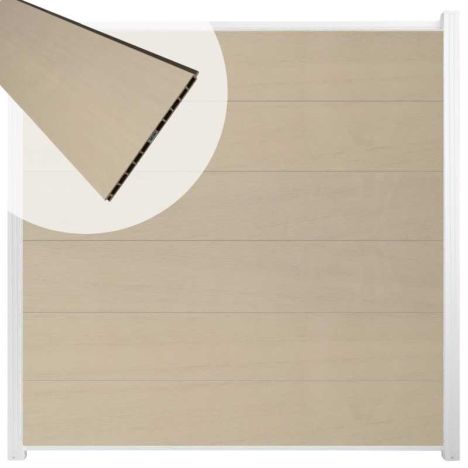 Schutting composiet co-extrusie Como beige met wit aluminium kader (180 x 180 cm)