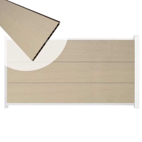 Schutting composiet co-extrusie Como beige met wit aluminium kader (180 x 90 cm)