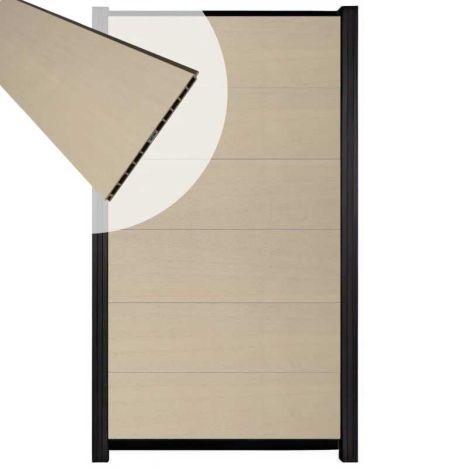 Schutting composiet co-extrusie Como beige met zwart aluminium kader (90 x 180 cm)