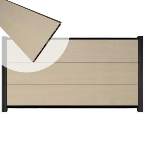 Schutting composiet co-extrusie Como beige met zwart aluminium kader (180 x 90 cm)