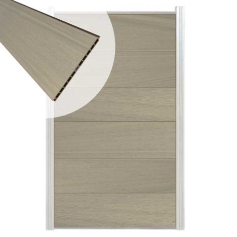 Schutting composiet co-extrusie Como vergrijsd bruin met blank aluminium kader (90 x 180 cm)