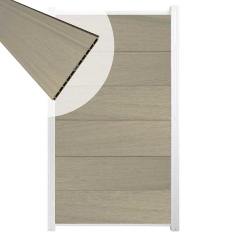 Schutting composiet co-extrusie Como vergrijsd bruin met wit aluminium kader (90 x 180 cm)