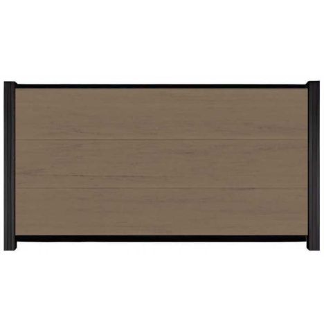 Schutting composiet co-extrusie Como vergrijsd bruin met zwart aluminium kader (180 x 90 cm)