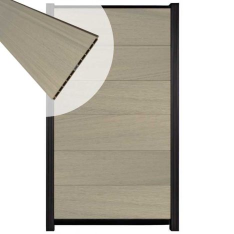 Schutting composiet co-extrusie Como vergrijsd bruin met zwart aluminium kader (90 x 180 cm)