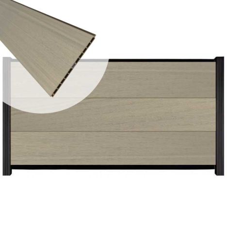 Schutting composiet co-extrusie Como vergrijsd bruin met zwart aluminium kader (180 x 90 cm)