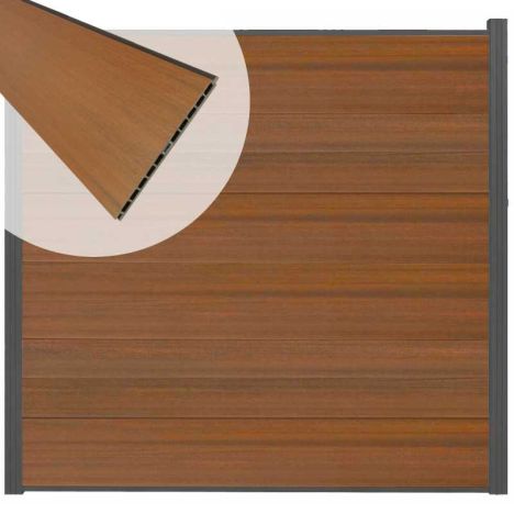Schutting composiet co-extrusie Como teak met antraciet aluminium kader (180 x 180 cm)