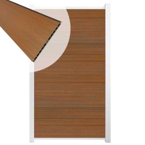 Schutting composiet co-extrusie Como teak met wit aluminium kader (90 x 180 cm)
