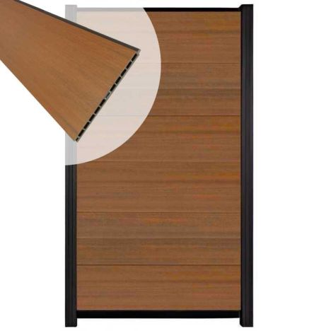 Schutting composiet co-extrusie Como teak met zwart aluminium kader (90 x 180 cm)
