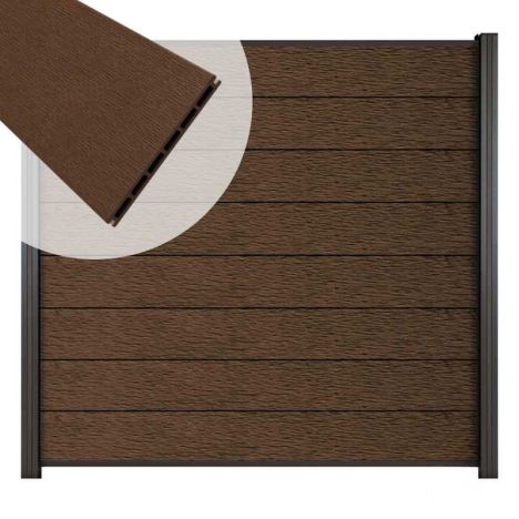 Zelfbouw schutting composiet Modular co-ex dark brown - zwart alu accessoires (180x180cm)