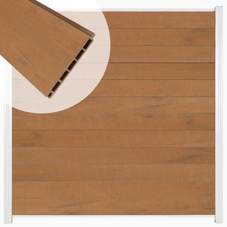 Zelfbouw schutting composiet Mix & Match bruinvlam - wit alu accessoires (180 x 180 cm)