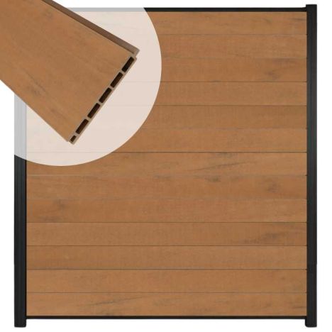 Zelfbouw schutting composiet Mix & Match bruinvlam - zwart alu accessoires (180 x 200 cm)