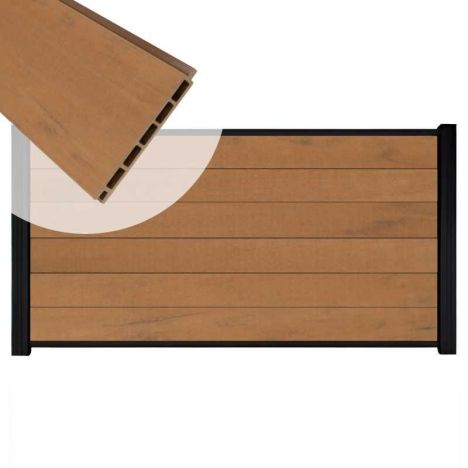 Zelfbouw schutting composiet Mix & Match bruinvlam - zwart alu accessoires (180 x 90 cm)