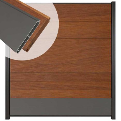Zelfbouw schutting hardhout Mix & Match Bamboe / antraciet - antraciet alu accessoires (180 x 200 cm)