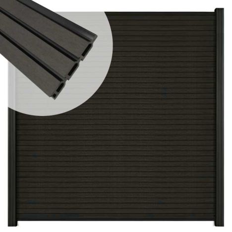Zelfbouw schutting composiet Rhombus Triple antraciet - zwart alu accessoires (180 x 200 cm)