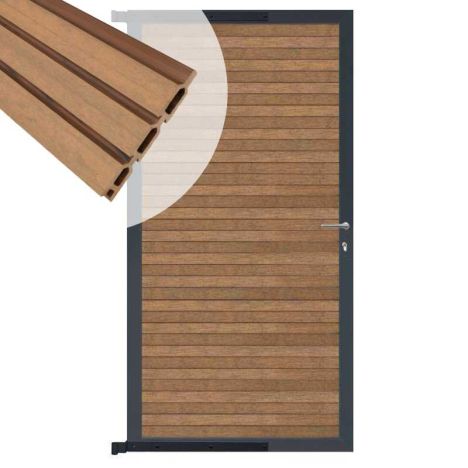 Tuindeur aluminium antraciet frame Rhombus Triple - composiet bruin gevlamd (90 x 200 cm)