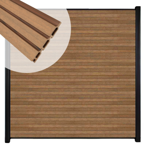 Zelfbouw schutting composiet Rhombus Triple bruin gevlamd - zwart alu accessoires (180 x 200 cm)