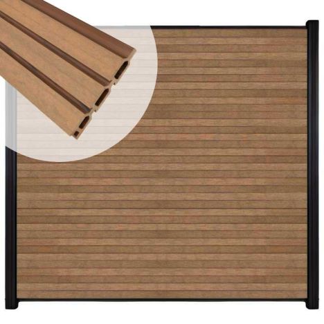 Zelfbouw schutting composiet Rhombus Triple bruin gevlamd - zwart alu accessoires (180 x 180 cm)