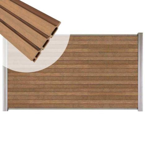 Zelfbouw schutting composiet Rhombus Triple bruin gevlamd - blank alu accessoires (180 x 90 cm)