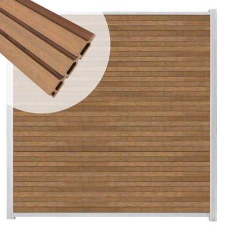 Zelfbouw schutting composiet Rhombus Triple bruin gevlamd - blank alu accessoires (180 x 200 cm)