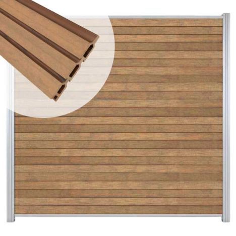 Zelfbouw schutting composiet Rhombus Triple bruin gevlamd - blank alu accessoires (180 x 180 cm)