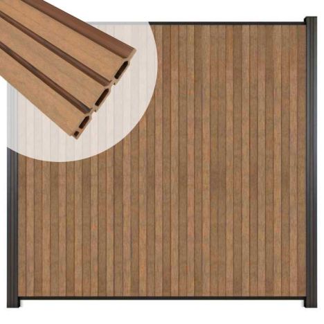Zelfbouw schutting verticaal Rhombus Triple bruin gevlamd - antraciet alu accessoires (170 x 180 cm)