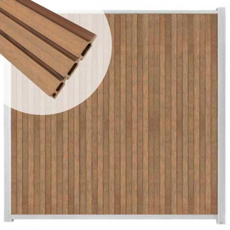 Zelfbouw schutting verticaal Rhombus Triple bruin gevlamd - wit alu accessoires (170 x 180 cm)