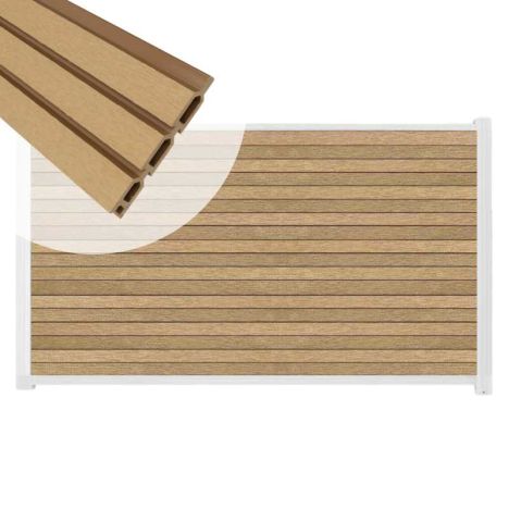 Zelfbouw schutting composiet Rhombus Triple teak - wit alu accessoires (180 x 90 cm)