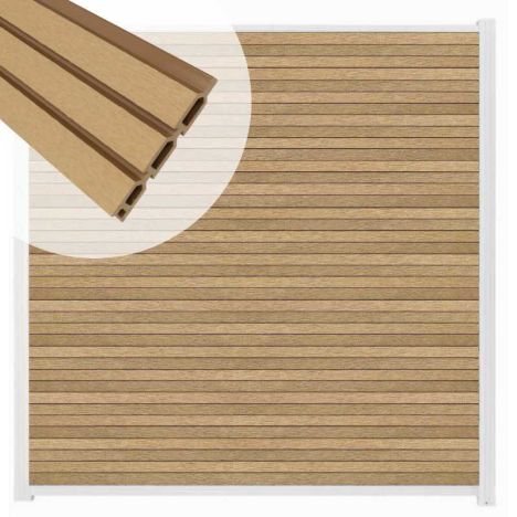 Zelfbouw schutting composiet Rhombus Triple teak - wit alu accessoires (180 x 200 cm)