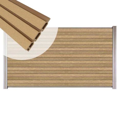 Zelfbouw schutting composiet Rhombus Triple teak - blank alu accessoires (180 x 90 cm)