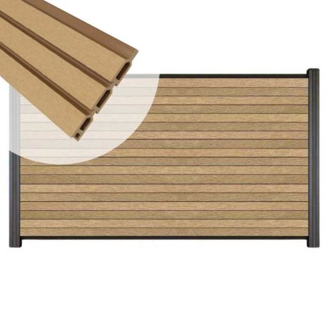 Zelfbouw schutting composiet Rhombus Triple teak - antraciet alu accessoires (180 x 90 cm)