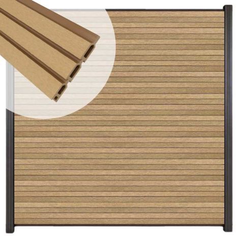 Zelfbouw schutting composiet Rhombus Triple teak - antraciet alu accessoires (180 x 200 cm)