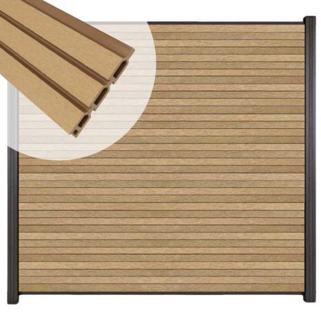 Zelfbouw schutting composiet Rhombus Triple teak - antraciet alu accessoires (180 x 180 cm)
