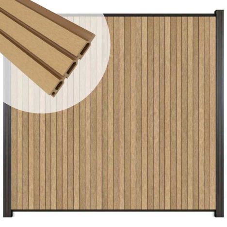 Zelfbouw schutting verticaal Rhombus Triple teak - antraciet alu accessoires (170 x 180 cm)