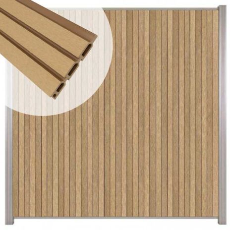 Zelfbouw schutting verticaal Rhombus Triple teak - blank alu accessoires (170 x 180 cm)