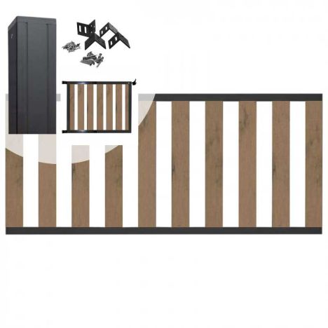 Tuinhek met poort set composiet bruin gevlamd Design met antraciet alu frame (4,88 mtr)