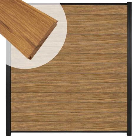 Zelfbouw schutting hardhout Mix & Match Thermo Fraké - zwart alu accessoires (180 x 200 cm)