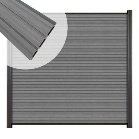 Zelfbouw schutting composiet co-ex Rhombus Triple Naturel Grey - zwart alu accessoires (180 x 180 cm)