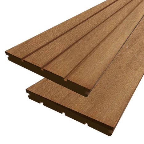 Vlonderplank hardhout Kapur (clip) 2,8 x 19 cm (365 cm) groeven/vlak