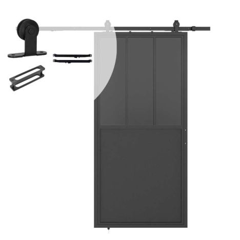 Stalen schuifdeur - Loft - 3 vaks rookglas - kickplate - 215 x 100 cm inclusief schuifdeursysteem