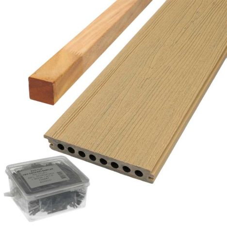 Vlonder totaalpakket composiet semi massief co-extrusie 2,1x14 cm Sunset Teak (4 mtr) houtnerf