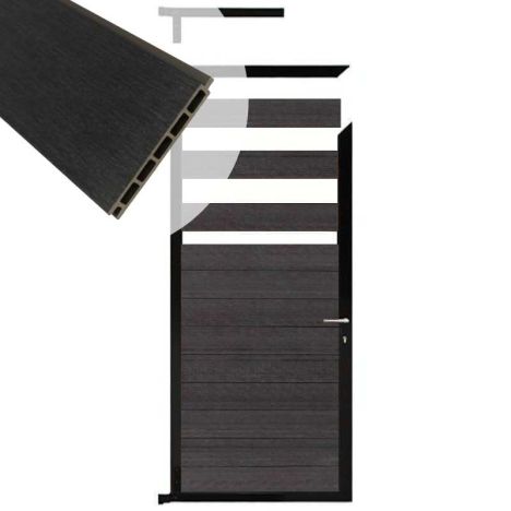 Tuindeur composiet Garda antraciet met zwart alu kader (90 x 180 cm)