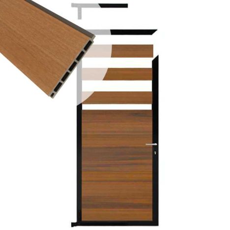 Tuindeur composiet Garda teak met zwart alu kader (90 x 180 cm)