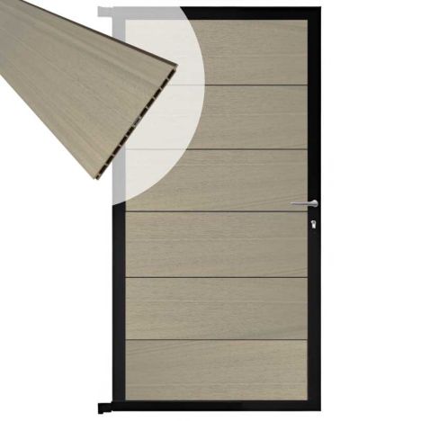 Tuindeur composiet Como vergrijsd bruin met zwart alu kader (90 x 180 cm)
