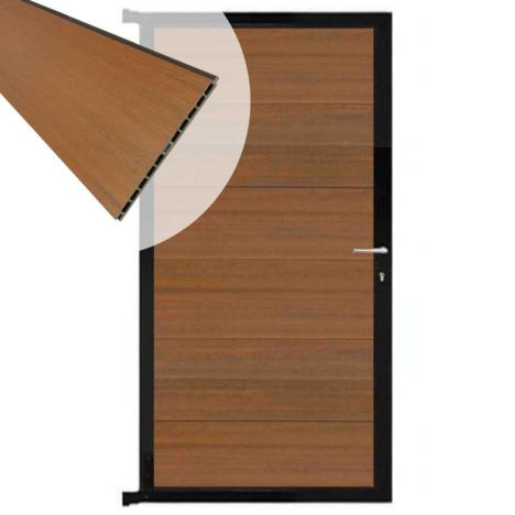 Tuindeur composiet Como teak met zwart alu kader (90 x 180 cm)
