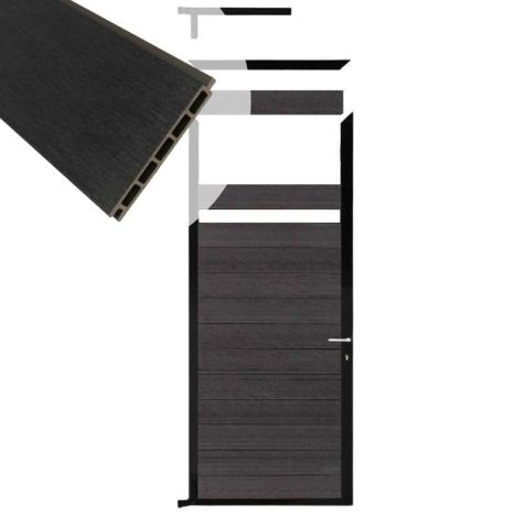 Tuindeur composiet Garda antraciet met zwart alu kader (90 x 200 cm)
