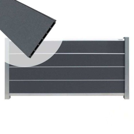 Zelfbouw schutting composiet Modular rock grey met blank alu accessoires (180 x 97 cm)
