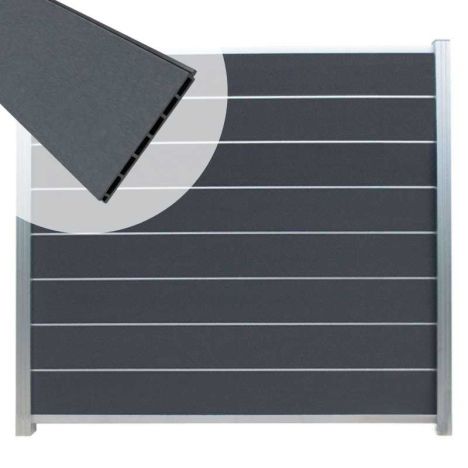 Zelfbouw schutting composiet Modular rock grey met blank alu accessoires (180 x 180 cm)
