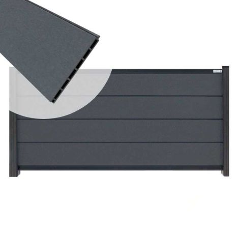 Zelfbouw schutting composiet Modular rock grey met antraciet alu accessoires (180 x 97 cm)
